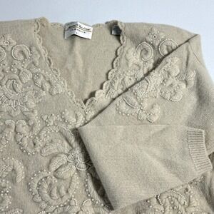 Vintage Marisa Christina Angora Lambswool Floral Embroidered‎ Beaded Sweater L
